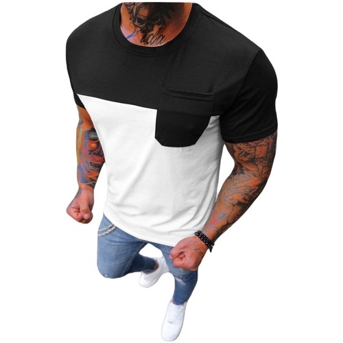 Textil Muži Trička s krátkým rukávem Ozonee Pánské tričko Valeria černá-bílá Bílá