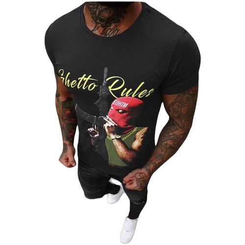 Textil Muži Trička s krátkým rukávem Ozonee Pánské tričko Peony černá Černá