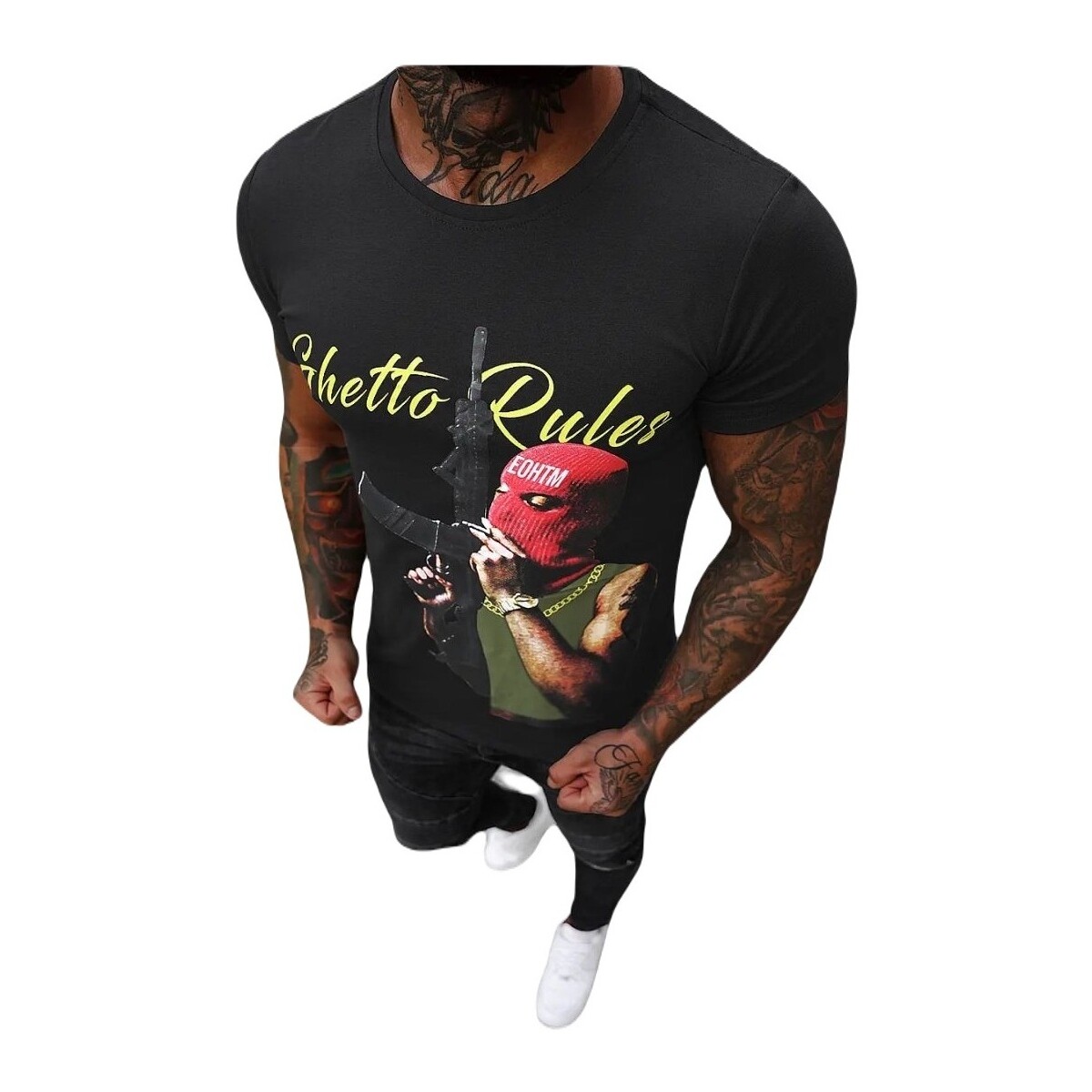 Textil Muži Trička s krátkým rukávem Ozonee Pánské tričko Peony černá Černá