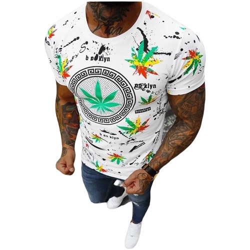 Textil Muži Trička s krátkým rukávem Ozonee Pánské tričko Tsha bílá Bílá