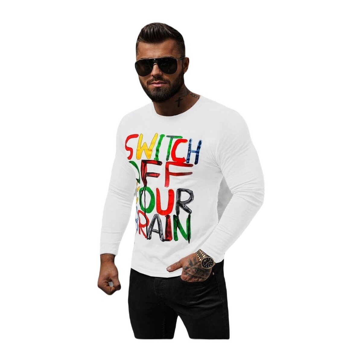 Textil Muži Trička s krátkým rukávem Ozonee Pánské tričko s dlouhým rukávem Firepit bílá Bílá
