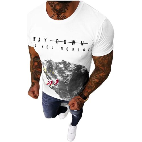 Textil Muži Trička s krátkým rukávem Ozonee Pánské tričko s potiskem Olima bílá Bílá