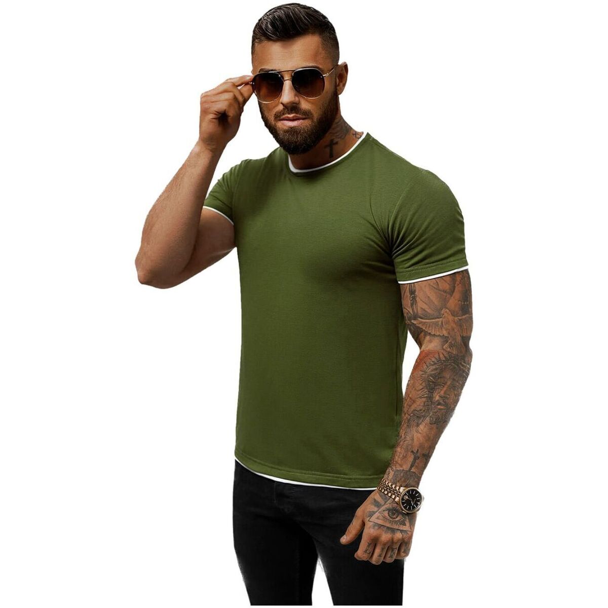 Textil Muži Trička s krátkým rukávem Ozonee Pánské tričko s krátkým rukávem Aisalu zelená Zelená