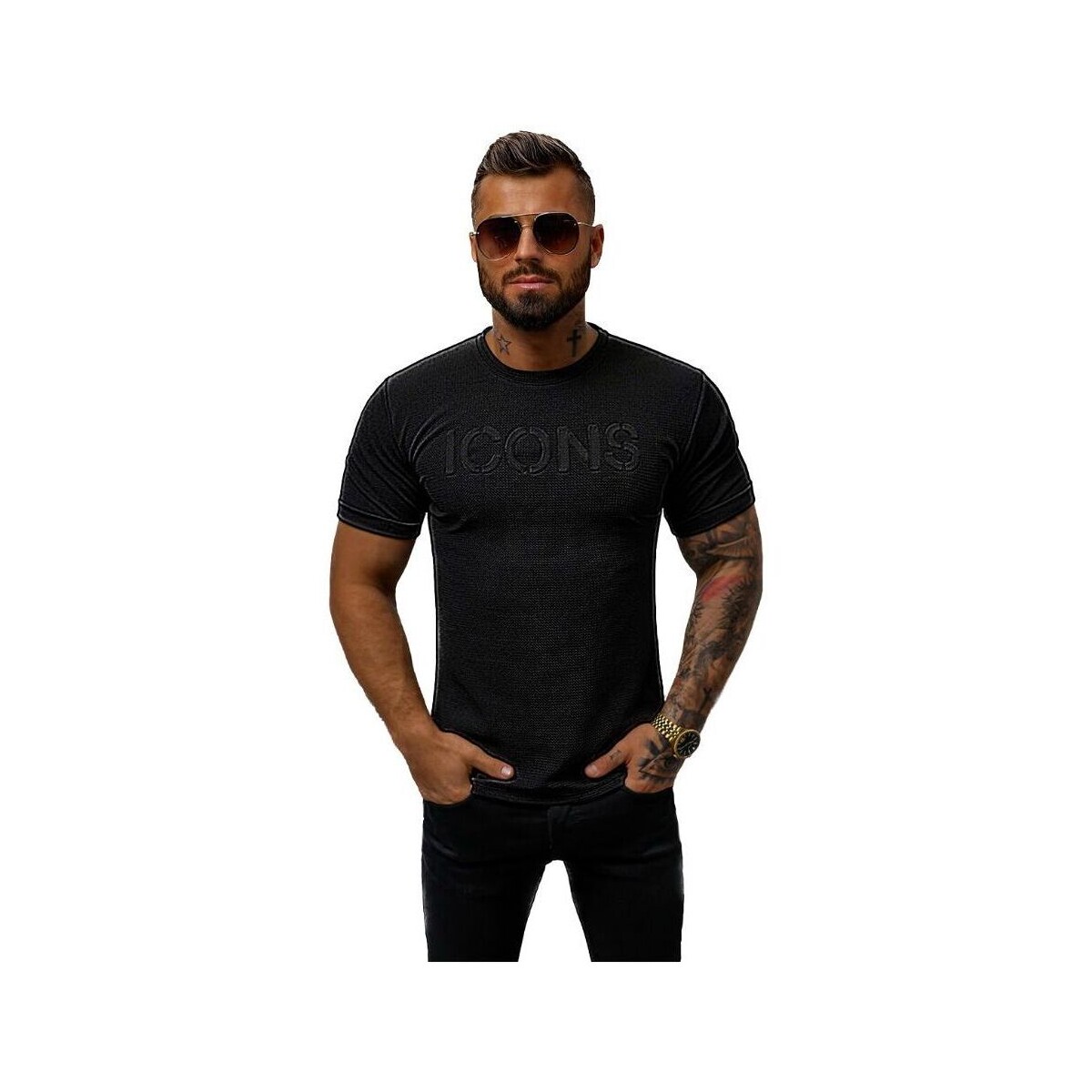 Textil Muži Trička s krátkým rukávem Ozonee Pánské tričko s krátkým rukávem Okuzu černá Černá