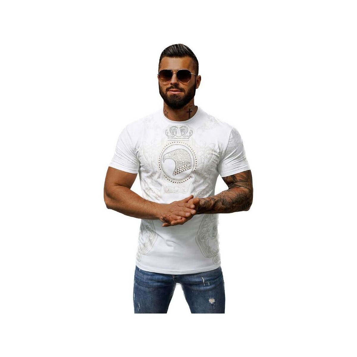 Textil Muži Trička s krátkým rukávem Ozonee Pánské tričko s potiskem Rahol bílá Bílá