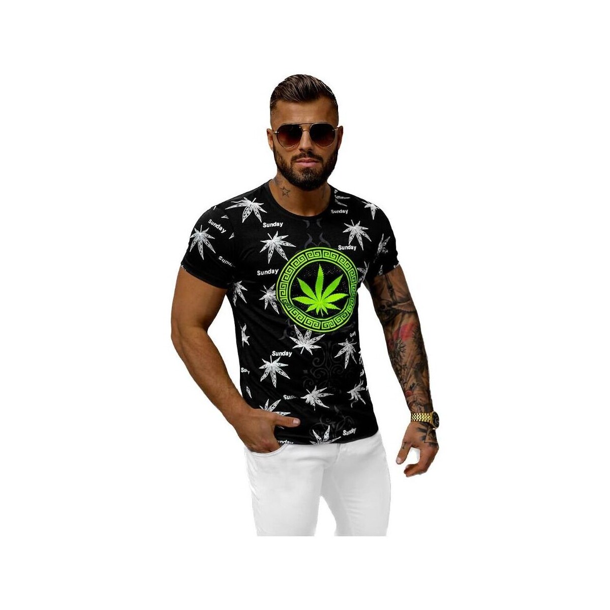 Textil Muži Trička s krátkým rukávem Ozonee Pánské tričko s potiskem Cadwalen černá Černá