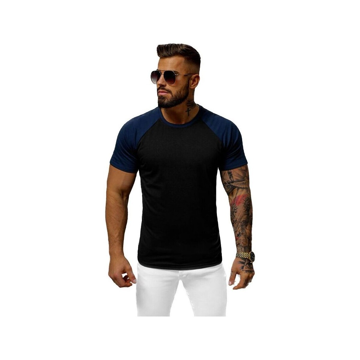 Textil Muži Trička s krátkým rukávem Ozonee Pánské tričko s krátkým rukávem Shaft černo-navy Černá/Modrá tmavá