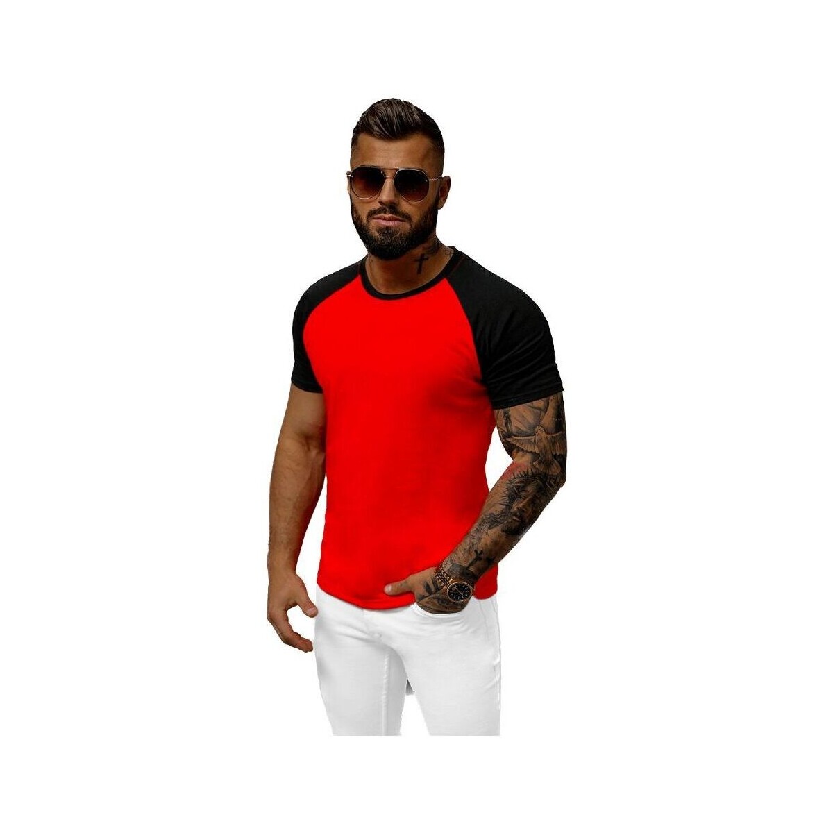 Textil Muži Trička s krátkým rukávem Ozonee Pánské tričko s krátkým rukávem Post červeno-černá Červená