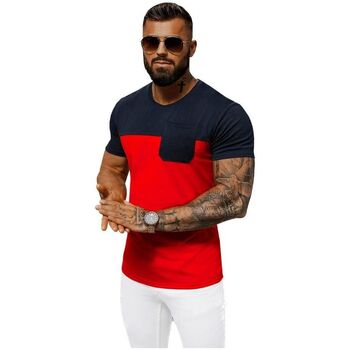 Textil Muži Trička s krátkým rukávem Ozonee Pánské tričko s krátkým rukávem Galanthus modro-červená Červená