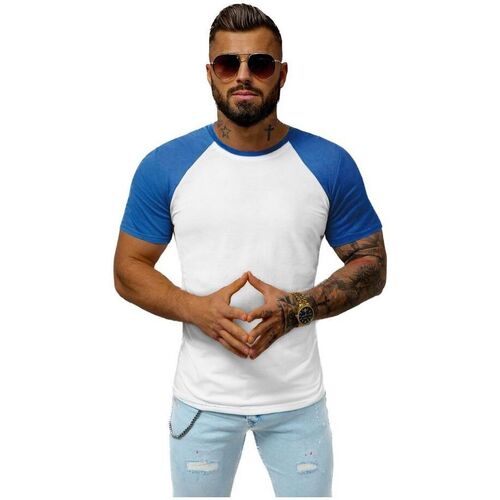 Textil Muži Trička s krátkým rukávem Ozonee Pánské tričko s krátkým rukávem Kirnat bílo-světle modrá Bílá/Modrá světlá