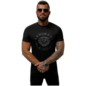Textil Muži Trička s krátkým rukávem Ozonee Pánské tričko s potiskem Aluza černá Černá