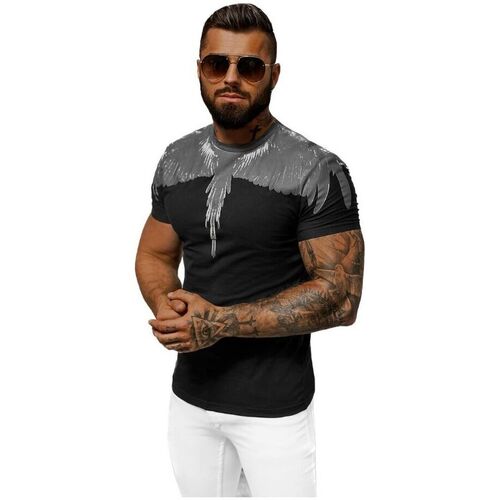 Textil Muži Trička s krátkým rukávem Ozonee Pánské tričko s potiskem Ion černá Černá