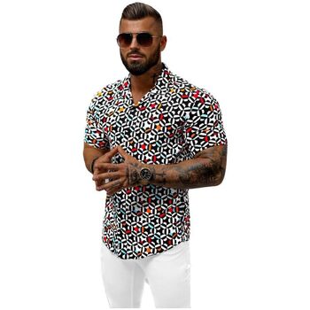 Textil Muži Košile s dlouhymi rukávy Ozonee Pánská košile s dlouhým rukávem Kurdil vícebarevná Bílá/Černá