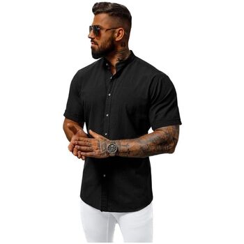 Textil Muži Košile s dlouhymi rukávy Ozonee Pánská košile s krátkým rukávem Tirnilun černá Černá