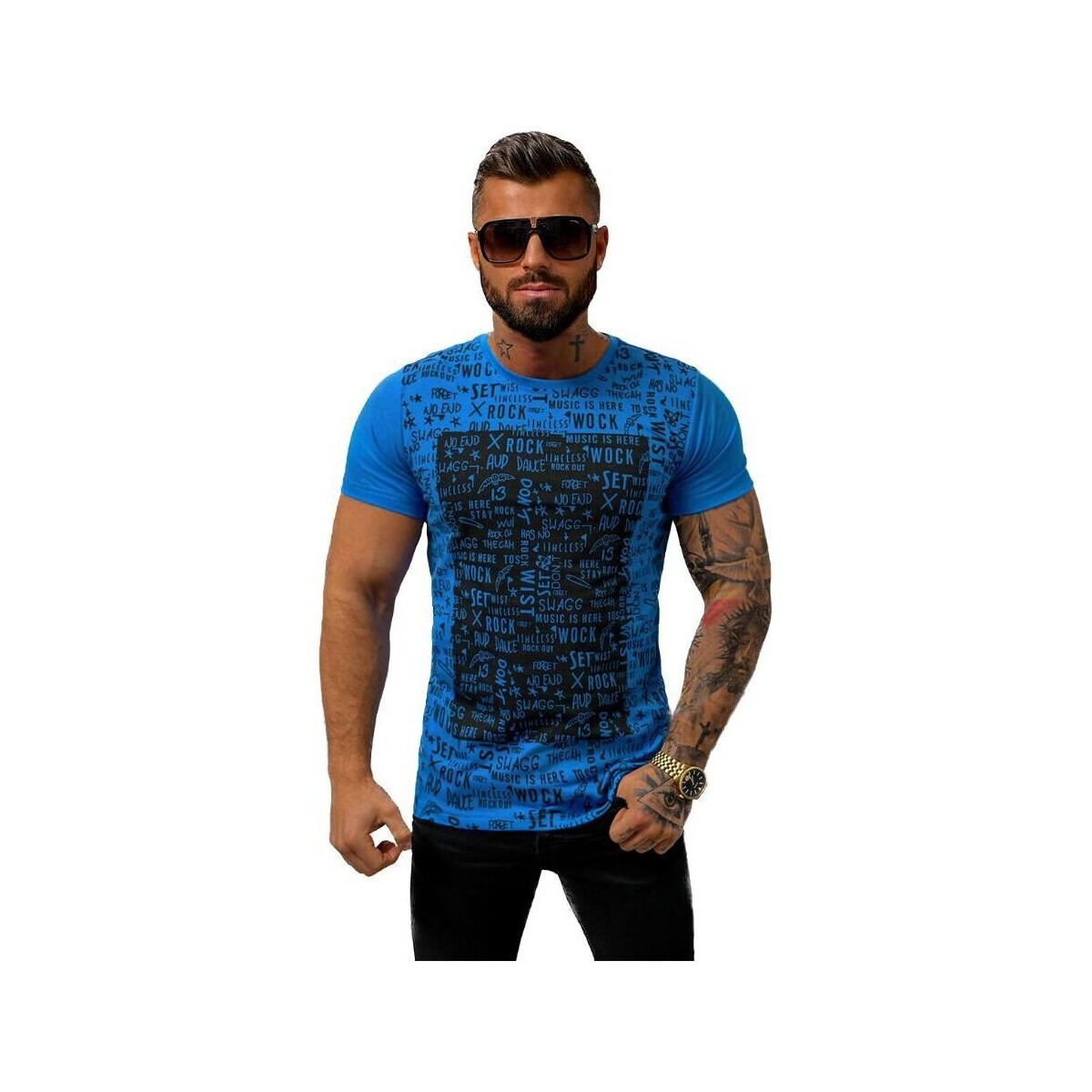 Textil Muži Trička s krátkým rukávem Ozonee Pánské tričko s potiskem Mioruhn modrá Modrá