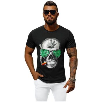 Textil Muži Trička s krátkým rukávem Ozonee Pánské tričko s potiskem Anjelica černá Černá