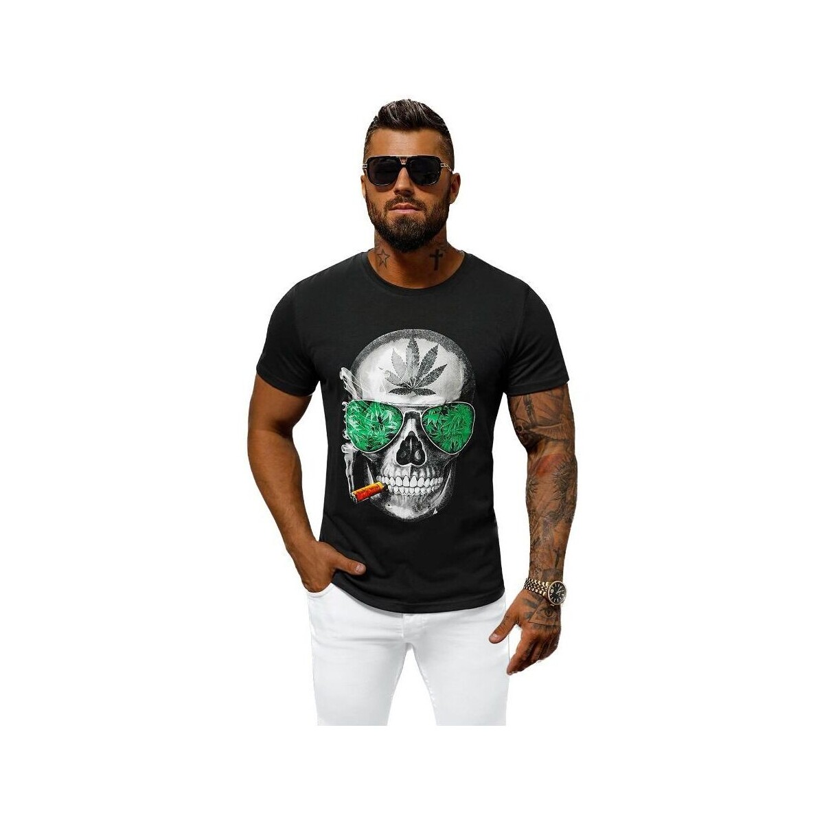 Textil Muži Trička s krátkým rukávem Ozonee Pánské tričko s potiskem Anjelica černá Černá