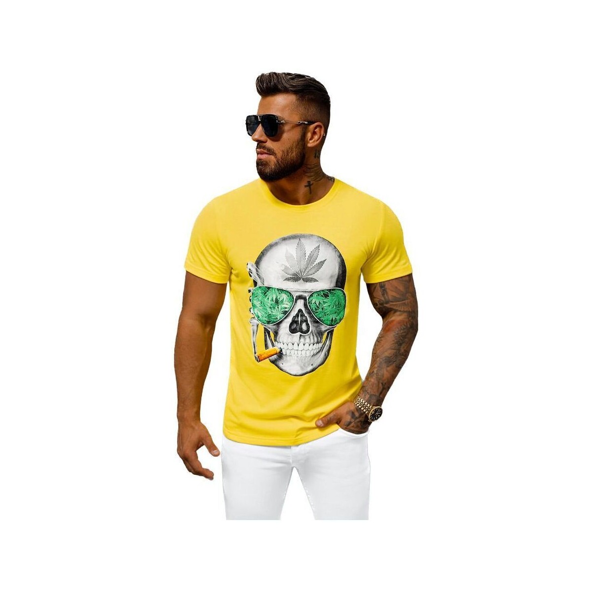 Textil Muži Trička s krátkým rukávem Ozonee Pánské tričko s potiskem Anjelica žlutá Žlutá