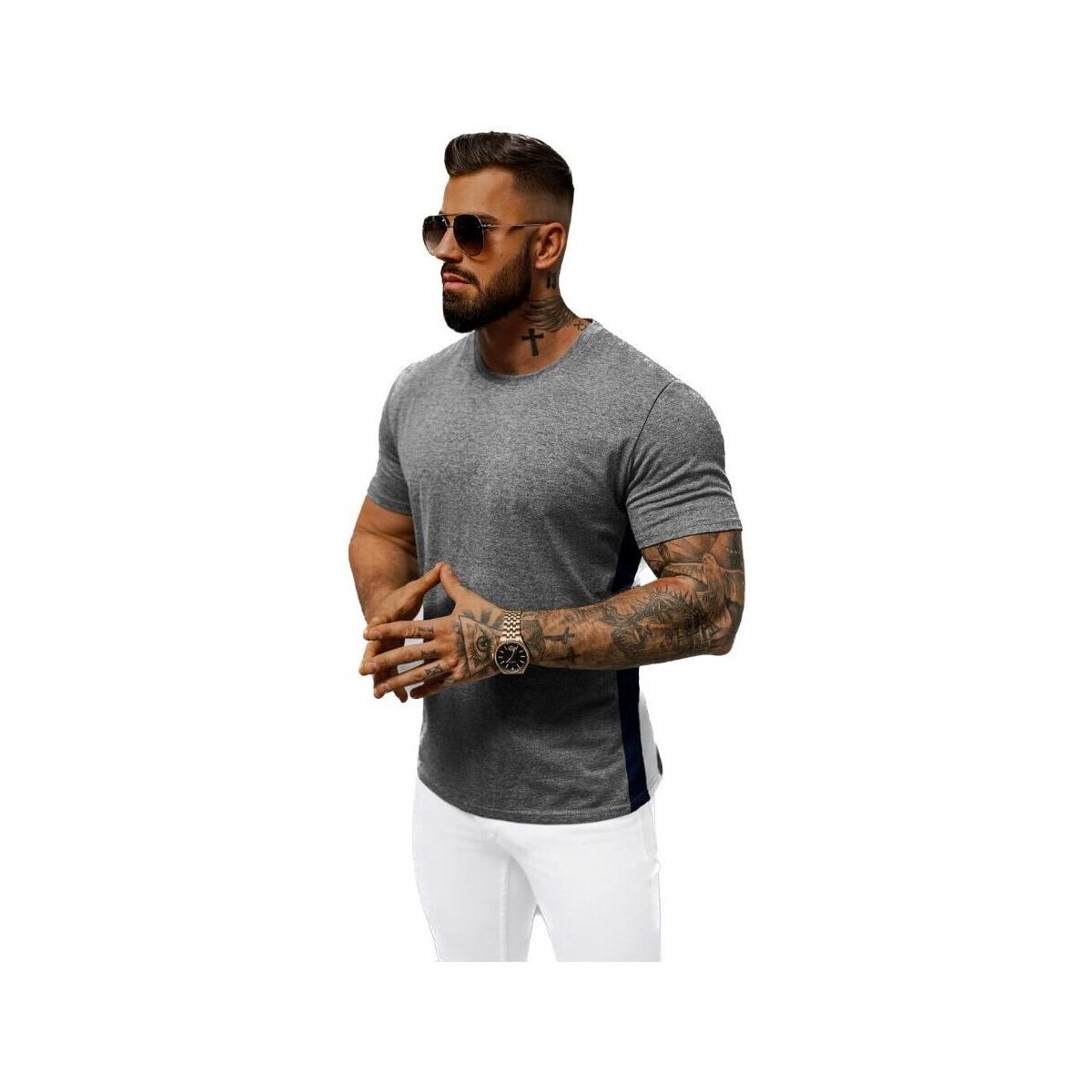 Textil Muži Trička s krátkým rukávem Ozonee Pánské tričko s krátkým rukávem Lomax antracitová Šedá