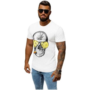 Textil Muži Trička s krátkým rukávem Ozonee Pánské tričko s potiskem Anjelica bílá Bílá