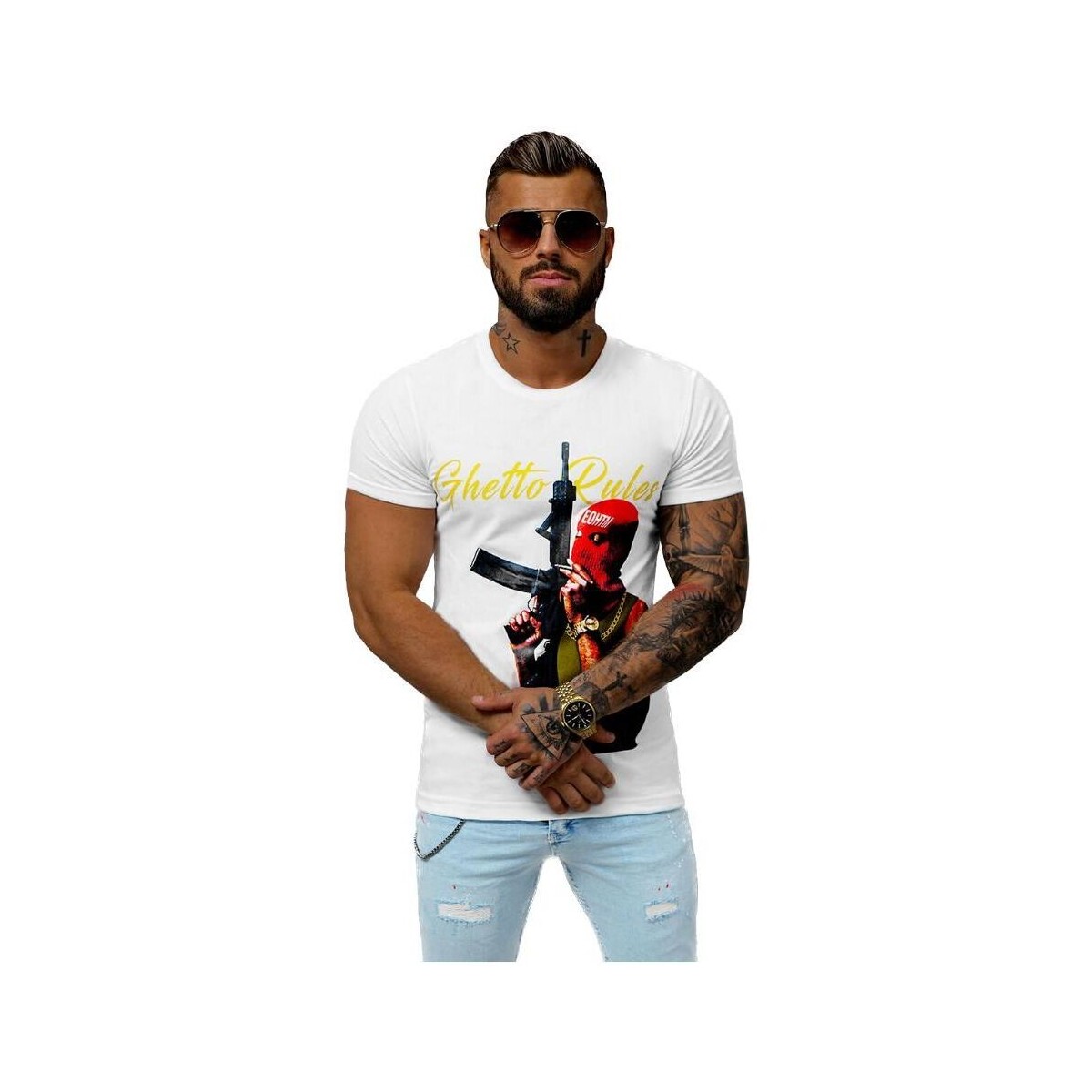 Textil Muži Trička s krátkým rukávem Ozonee Pánské tričko s potiskem Kahedeus bílá Bílá