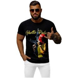 Textil Muži Trička s krátkým rukávem Ozonee Pánské tričko s potiskem Caissar černá Černá