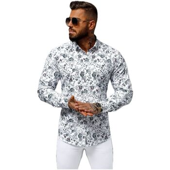 Textil Muži Košile s dlouhymi rukávy Ozonee Pánská košile s dlouhým rukávem Percyriath bílá Bílá