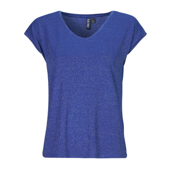 Textil Ženy Trička s krátkým rukávem Pieces PCBILLO TEE LUREX STRIPES Modrá