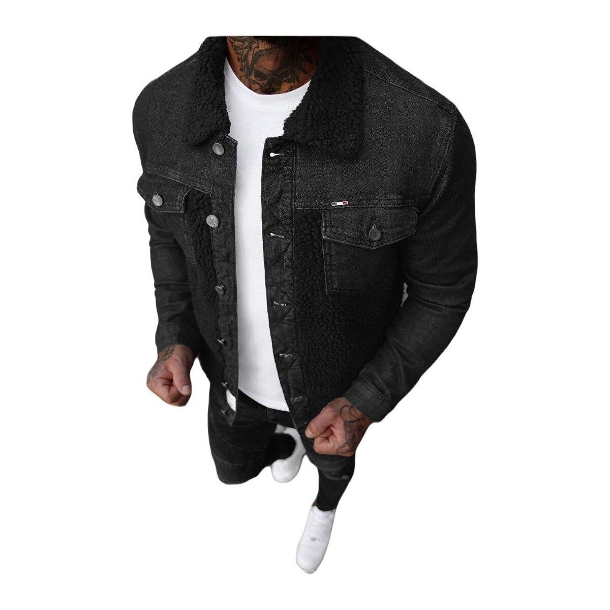 Textil Muži Riflové bundy Ozonee Pánská džínová bunda Sherpa Sombra černá Černá
