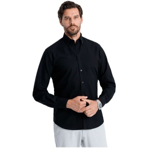 Textil Muži Košile s dlouhymi rukávy Ombre Pánská košile s dlouhým rukávem Cottonflight Černá
