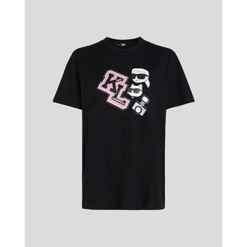 Textil Ženy Trička & Pola Karl Lagerfeld 240W1727 OVERSIZED IKONIK VARSITY TEE Černá