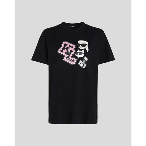 Textil Ženy Trička & Pola Karl Lagerfeld 240W1727 OVERSIZED IKONIK VARSITY TEE Černá