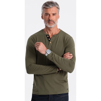 Textil Muži Trička s krátkým rukávem Ombre Pánské tričko s dlouhým rukávem Henley tmavě Zelená