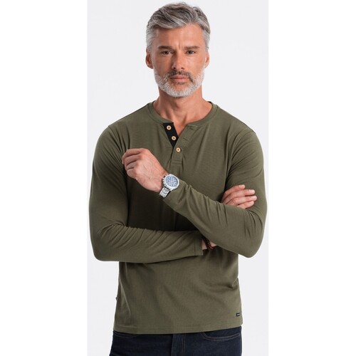 Textil Muži Trička s krátkým rukávem Ombre Pánské tričko s dlouhým rukávem Henley tmavě Zelená