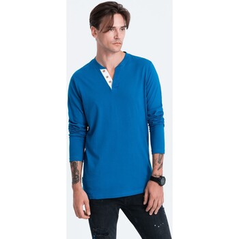 Textil Muži Trička s krátkým rukávem Ombre Pánské tričko s dlouhým rukávem Henley modrá Modrá