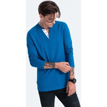 Ombre Pánské tričko s dlouhým rukávem Henley modrá Modrá