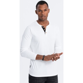 Textil Muži Trička s krátkým rukávem Ombre Pánské tričko s dlouhým rukávem Henley bílá Bílá