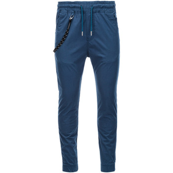 Ombre Pánské plátěné jogger kalhoty Cowal tmavě modré Tmavě modrá