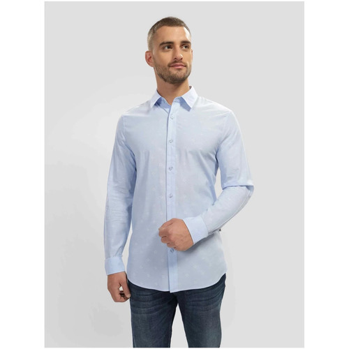Textil Muži Košile s dlouhymi rukávy Guess M4RH55 WFXX0 Modrá
