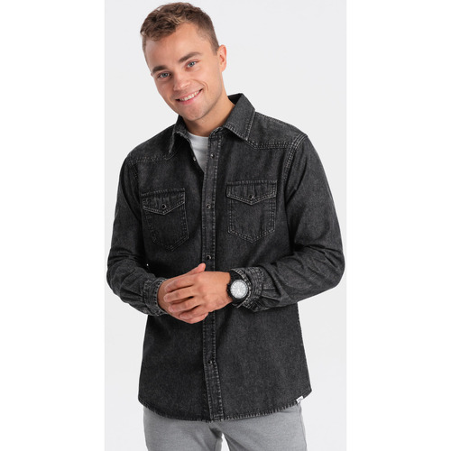 Textil Muži Košile s dlouhymi rukávy Ombre Pánská džínová košile Gillam černá Černá