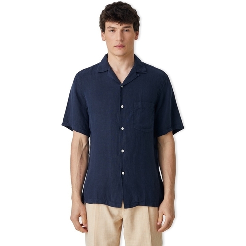 Textil Muži Košile s dlouhymi rukávy Portuguese Flannel Linen Camp Collar Shirt - Navy Modrá