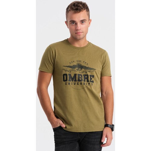 Textil Muži Trička s krátkým rukávem Ombre Pánské tričko s potiskem Kojo khaki Zelená
