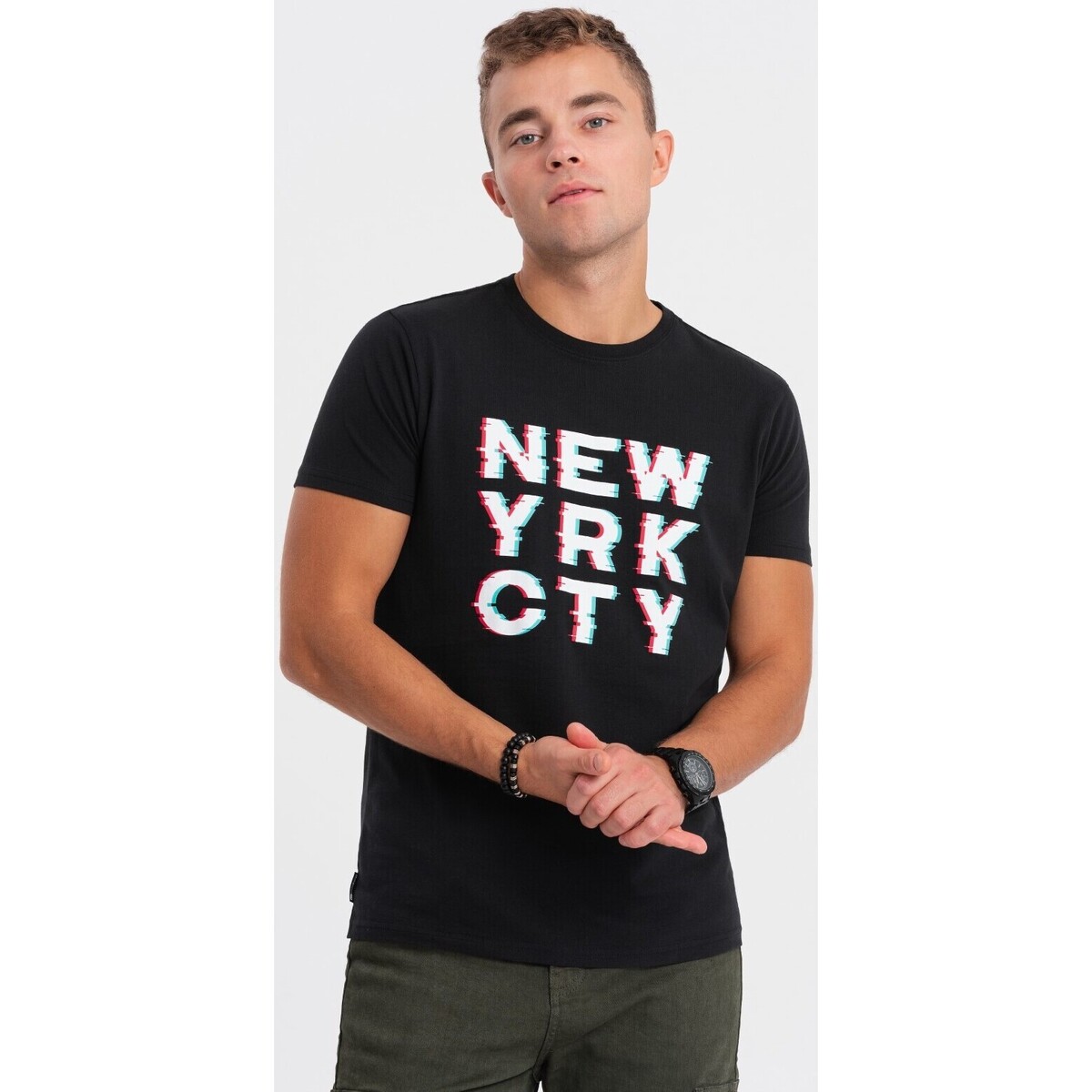 Textil Muži Trička s krátkým rukávem Ombre Pánské tričko s potiskem Avads černá Černá