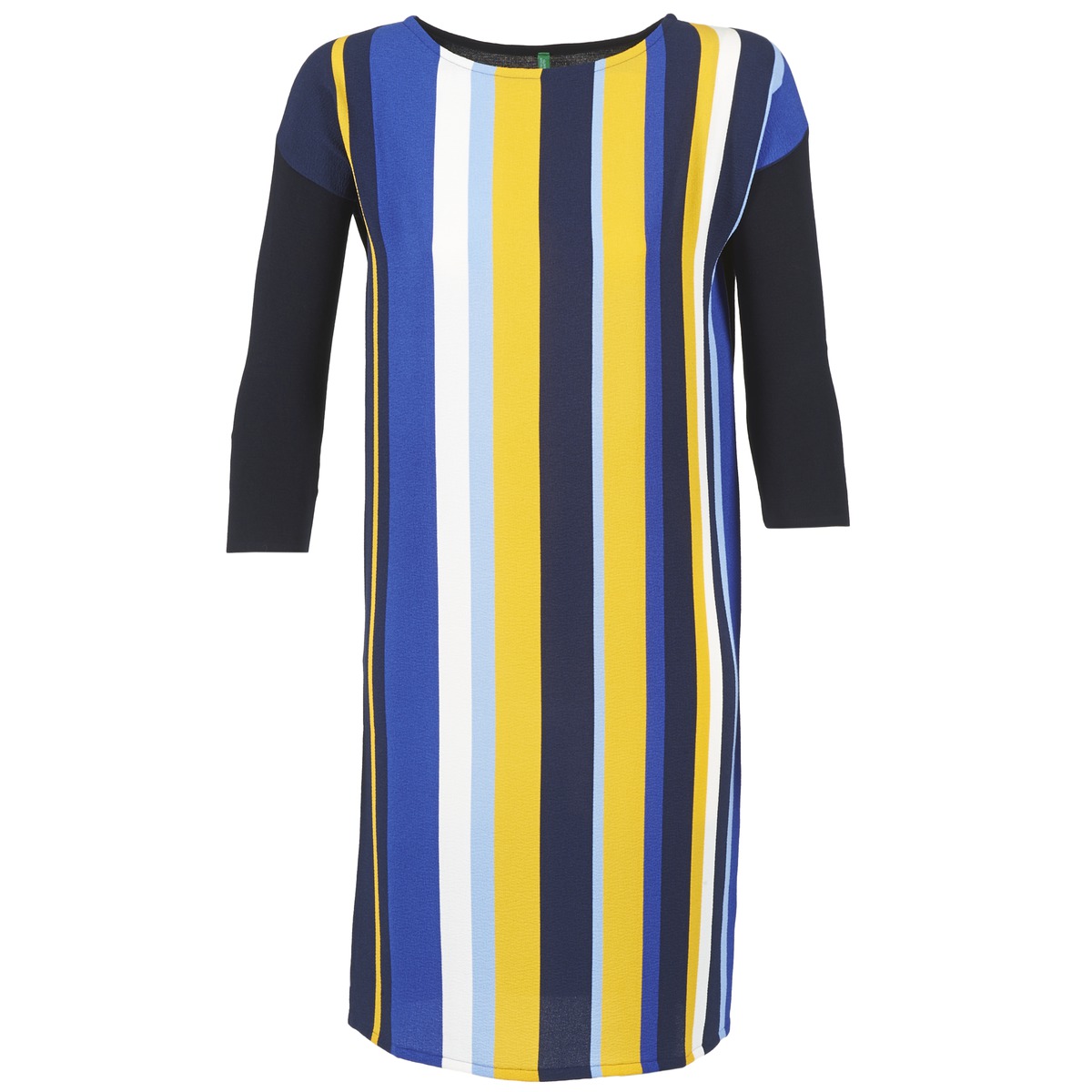 Textil Ženy Krátké šaty Benetton VAGODA Modrá / Žlutá / Bílá