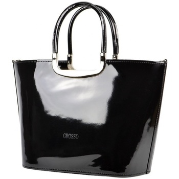 Grosso Luxusní kabelka černá lakovaná S7 stříbrné kování Černá