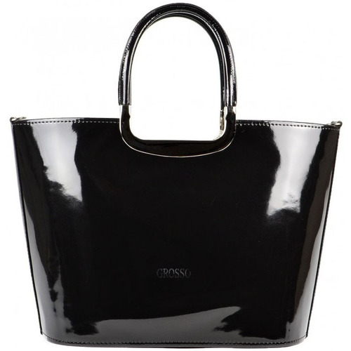 Taška Ženy Kabelky  Grosso Luxusní kabelka černá lakovaná S7 stříbrné kování Černá
